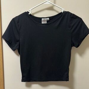 Black Fitted Crop Top with Short Sleeves